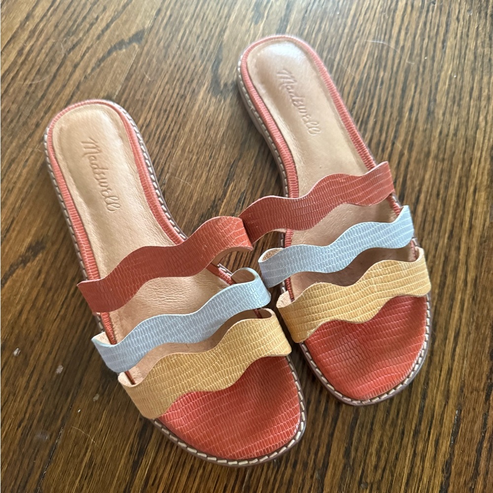 Madewell The Wave Slide Sandal in Colorblock Lizard Embossed Leather Size 6
